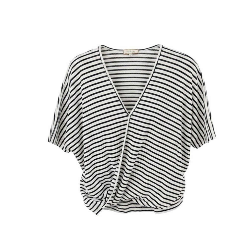 Eri + Ali Striped Wrap Top Womens XS Navy White Surplice Cotton Blend EUC